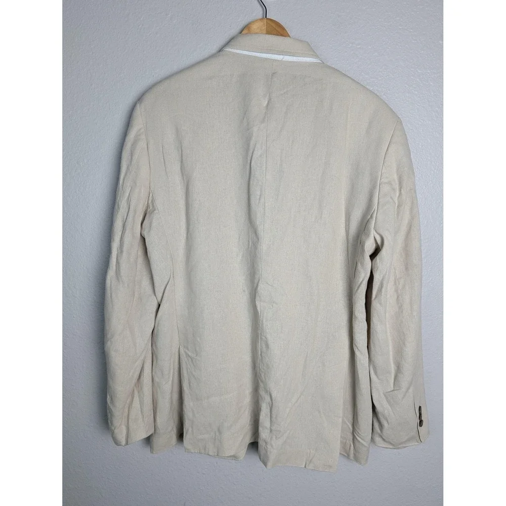 Tasso Elba Blazer Mens L Beige Linen Rayon Polyester Single-Breasted Notch Lapel